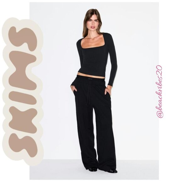SKIMS Cotton Fleece Oversized Double Waistband Pant Onyx Large NWT - Picture 1 of 5